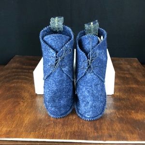 Maria La Rosa Mottled Navy Felt Wool Slippers Sz S